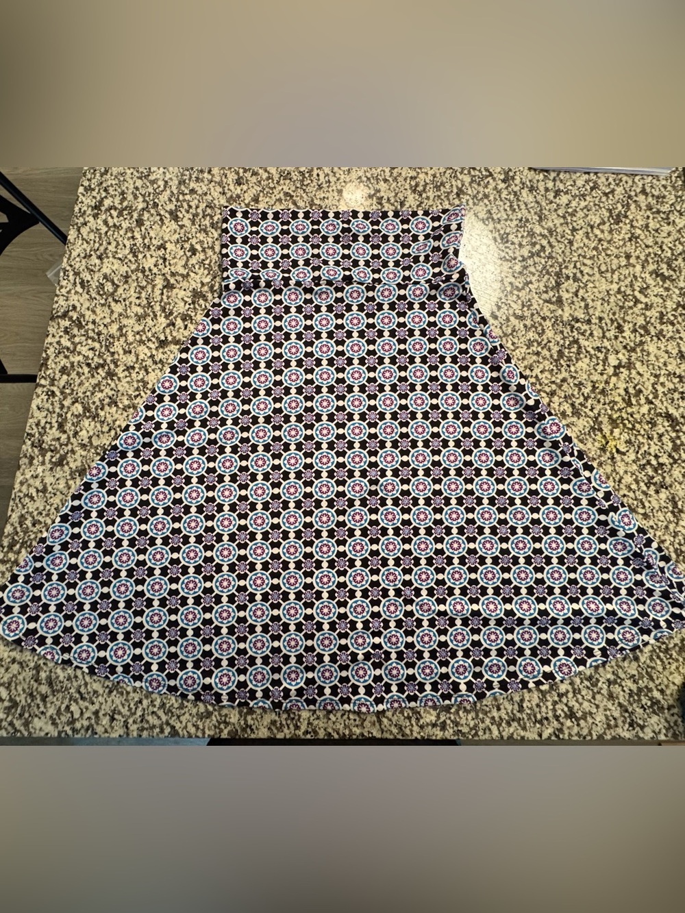 LuLaRoe Black Circle Skirt with Pink and White Medallion Print